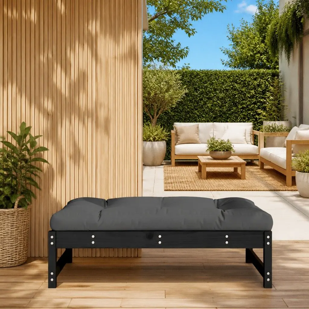 Garden Footstool Ottoman Black 120x80 cm Solid Wood Pine Slatted Design