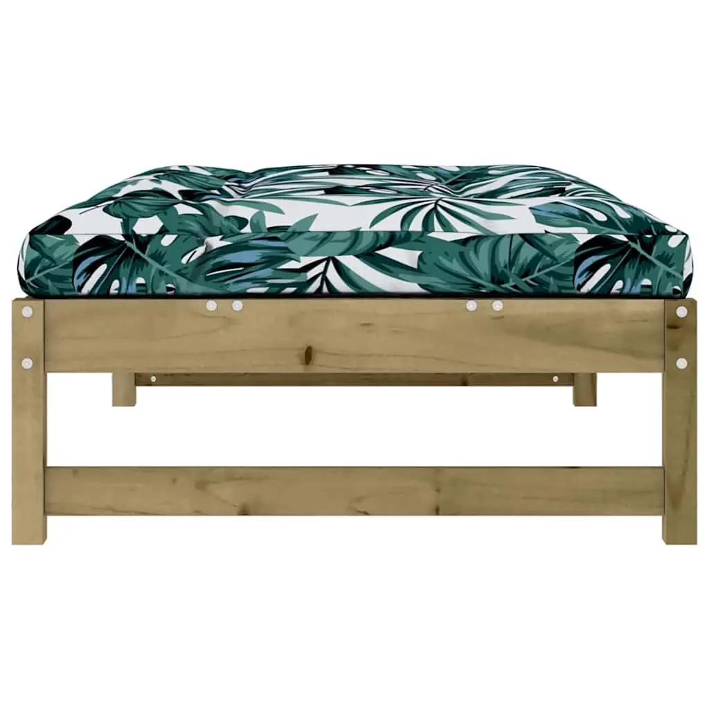 Garden Footstool Outdoor Seating Patio Sectional Unit Brown Wooden Frame Cushion