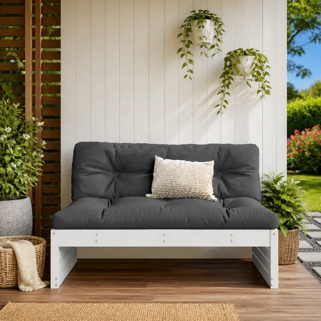 Middle Sofa Section Solid Pine Wood 120 x 80 cm White Garden Patio Seating Modular