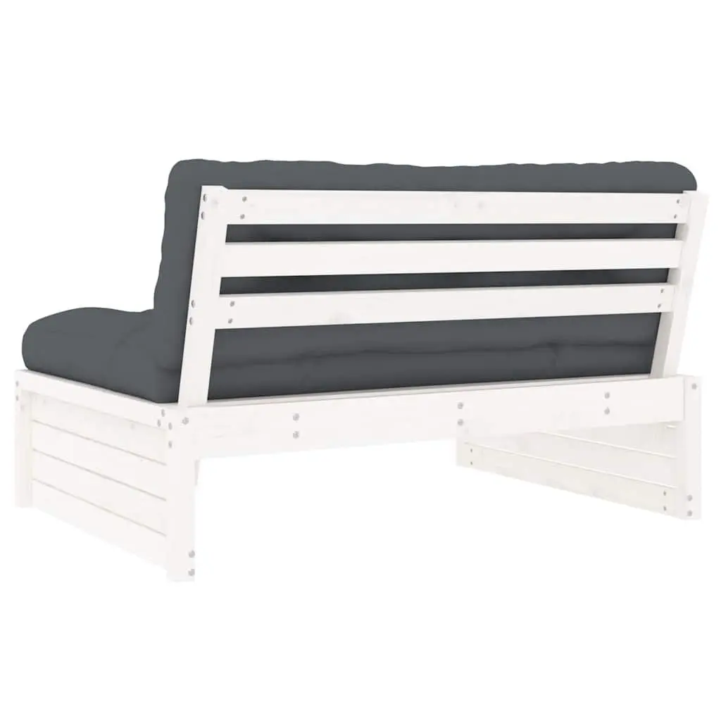 Middle Sofa Section Solid Pine Wood 120 x 80 cm White Garden Patio Seating Modular