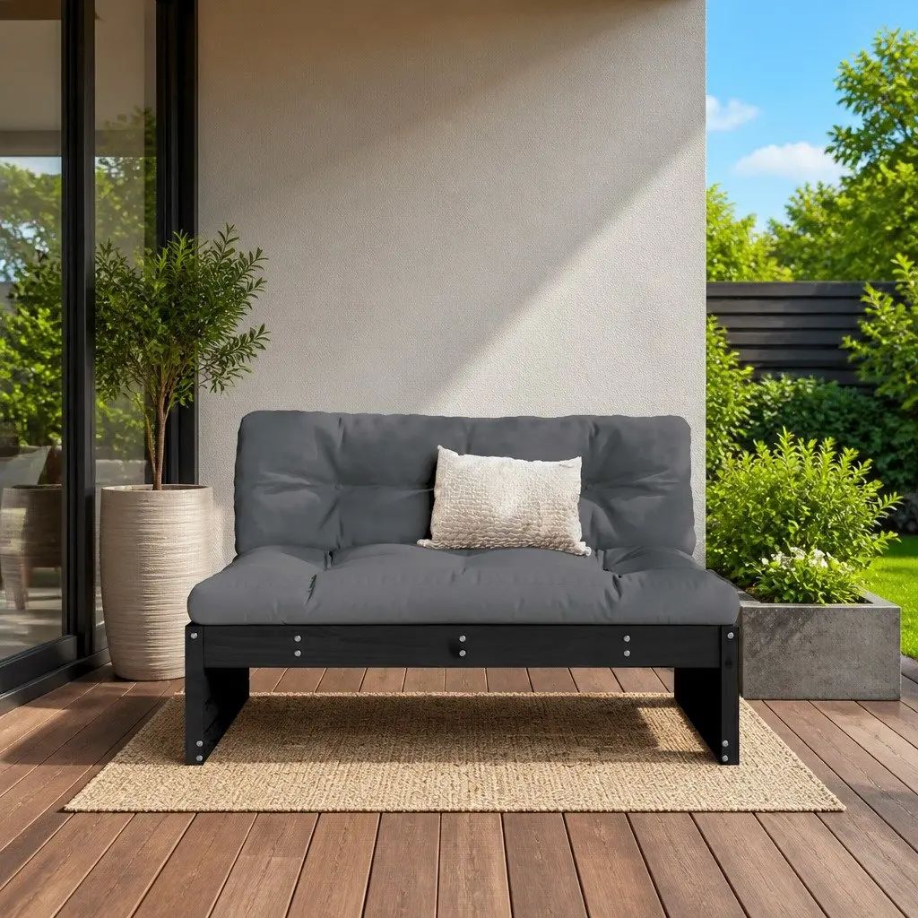 Modular Sectional Sofa Solid Pine Wood Black 120x80cm Outdoor Middle Sofa