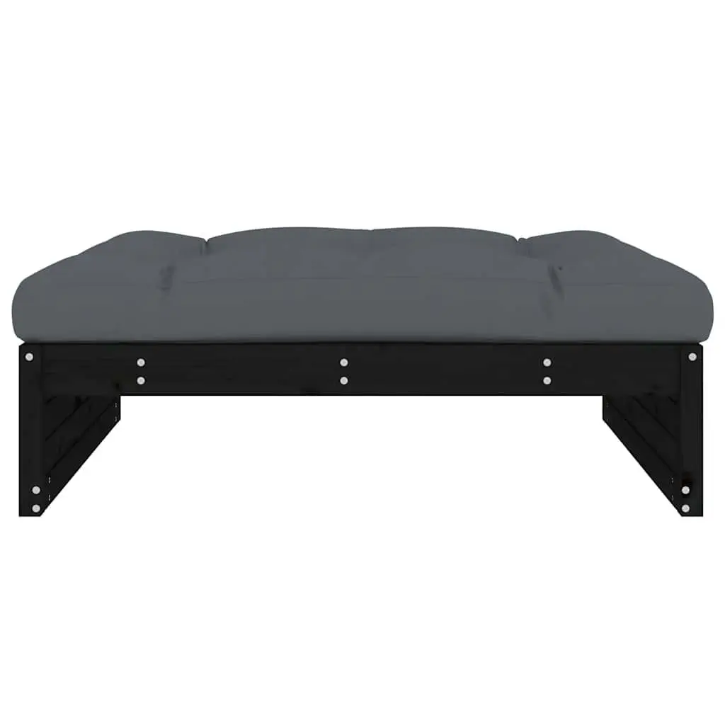 Outdoor Ottoman Footstool Black Slatted Solid Pine Wood 120x80cm with Cushion for Garden Patio Relaxation