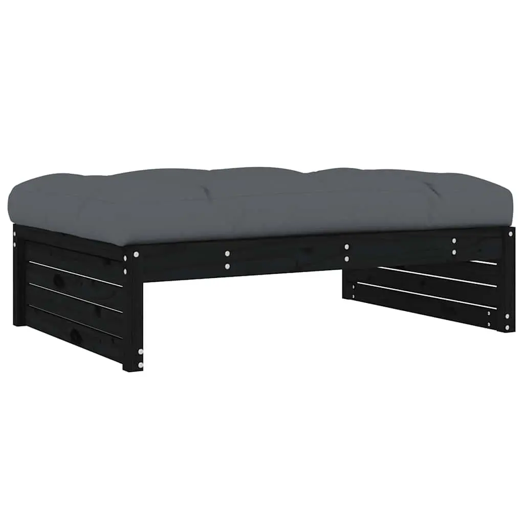 Outdoor Ottoman Footstool Black Slatted Solid Pine Wood 120x80cm with Cushion for Garden Patio Relaxation