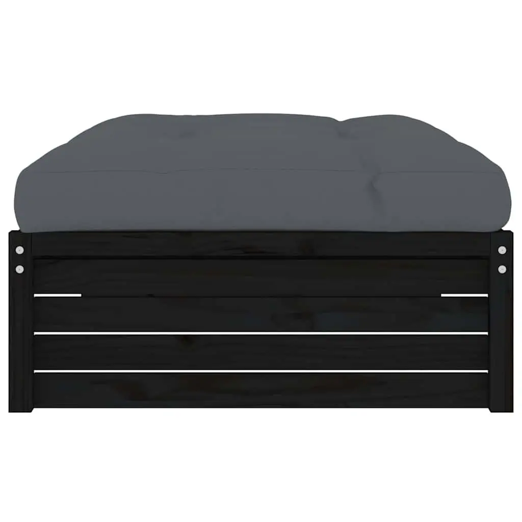 Outdoor Ottoman Footstool Black Slatted Solid Pine Wood 120x80cm with Cushion for Garden Patio Relaxation
