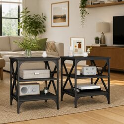End Tables 2 pcs Black 40x42x50cm Industrial Style Storage Side Tables Furniture