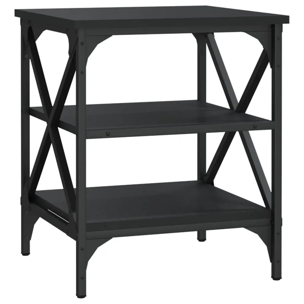 End Tables Engineered Wood and Steel Frame 40x42x50cm Black 2 Piece Industrial Style Storage Side Tables