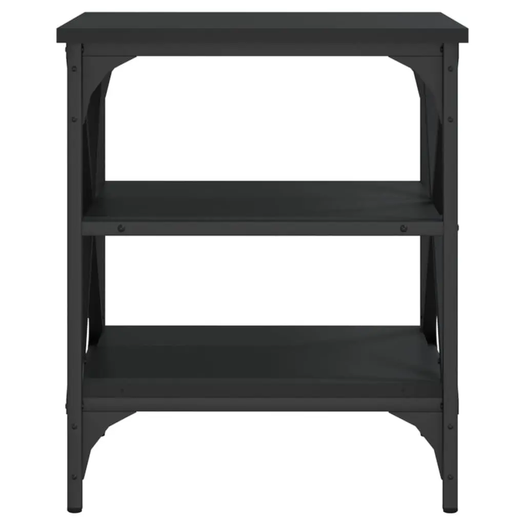 End Tables Engineered Wood and Steel Frame 40x42x50cm Black 2 Piece Industrial Style Storage Side Tables