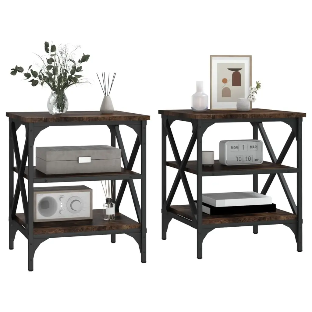 End Tables Engineered Wood Brown Industrial 2 Piece Storage Side Table