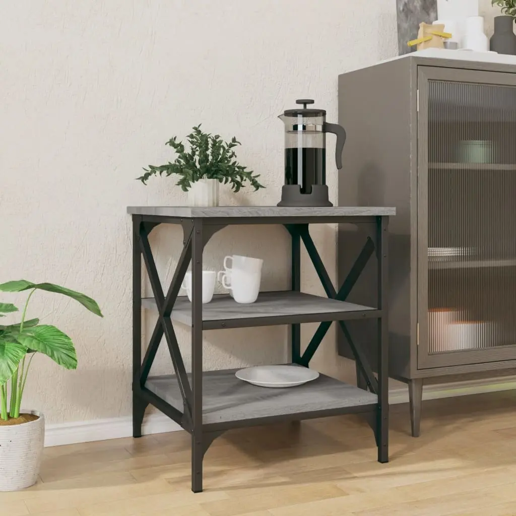 Side Table Grey Engineered Wood Storage Accent Furniture Industrial Steel Frame 40x42x50cm