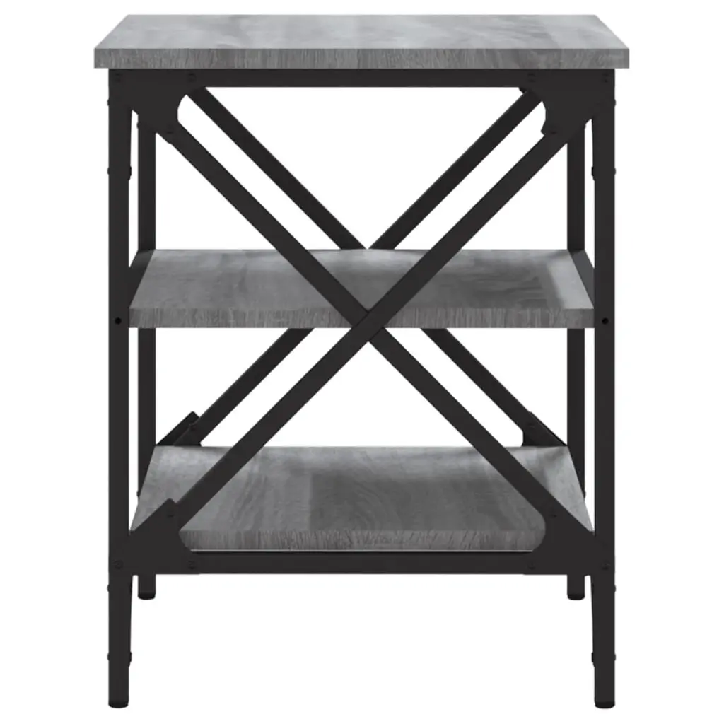 Side Table Grey Engineered Wood Storage Accent Furniture Industrial Steel Frame 40x42x50cm