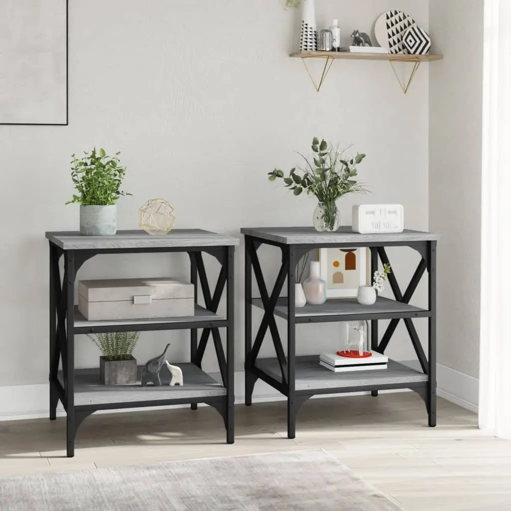 End Tables Engineered Wood 40 x 42 x 50 cm Grey 2 Piece