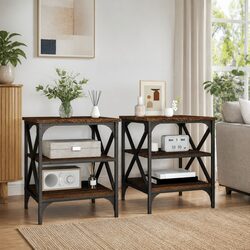 End Tables 2 pcs Brown Side Tables Living Room Accent Engineered Wood Storage