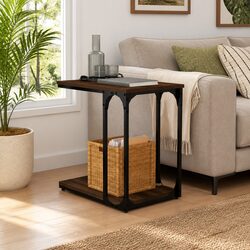 Practical Brown Oak End Table with Storage Function