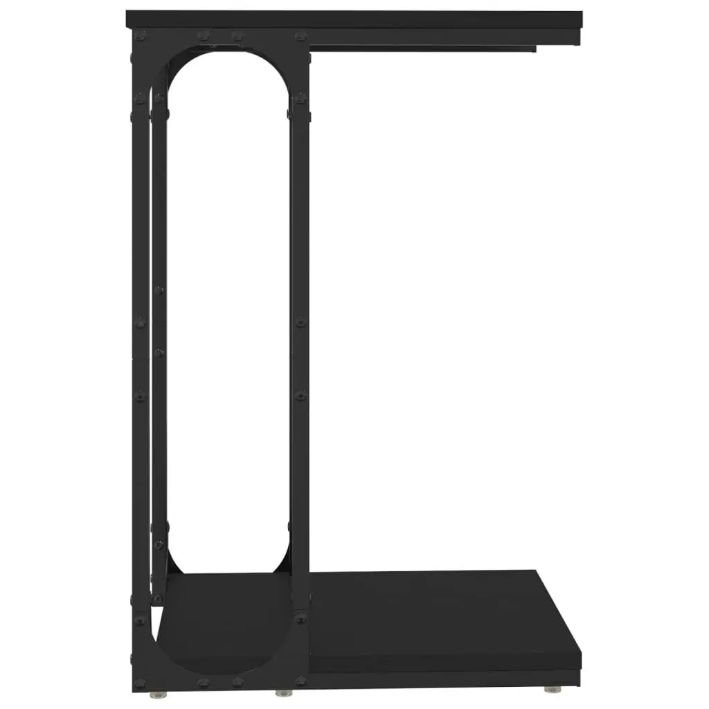 C-Shape Black Engineered Wood End Table with Steel Frame Living Room Storage