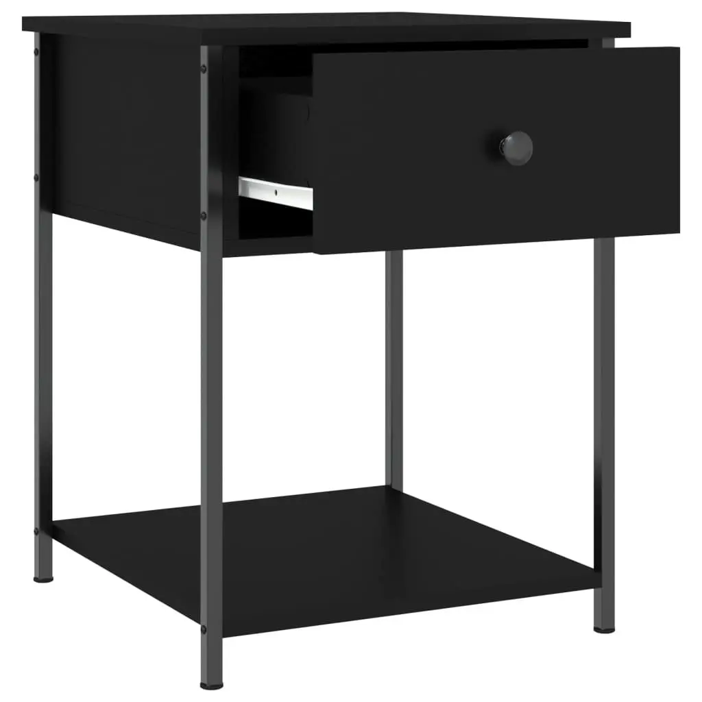 Black Nightstand Engineered Wood Metal Frame 44x45x58cm Bedroom Side Table Storage Cabinet