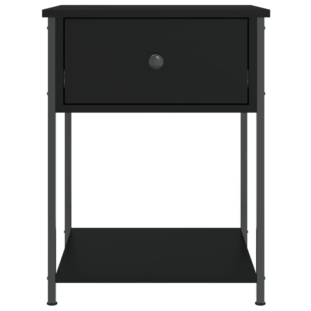 Black Nightstand Engineered Wood Metal Frame 44x45x58cm Bedroom Side Table Storage Cabinet
