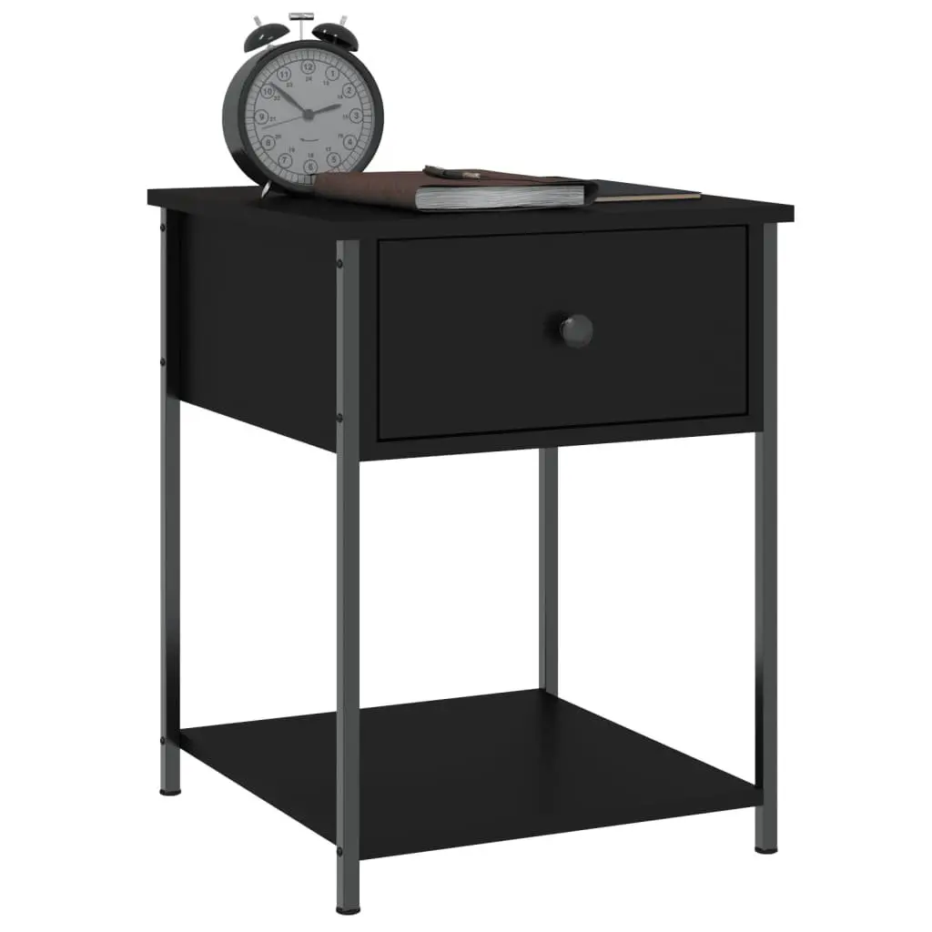 Black Nightstand Engineered Wood Metal Frame 44x45x58cm Bedroom Side Table Storage Cabinet