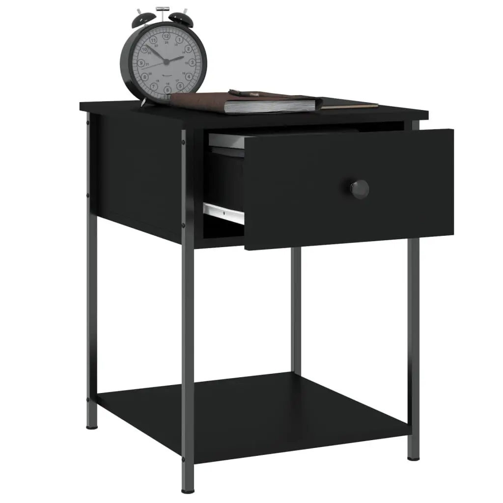 Black Nightstand Engineered Wood Metal Frame 44x45x58cm Bedroom Side Table Storage Cabinet