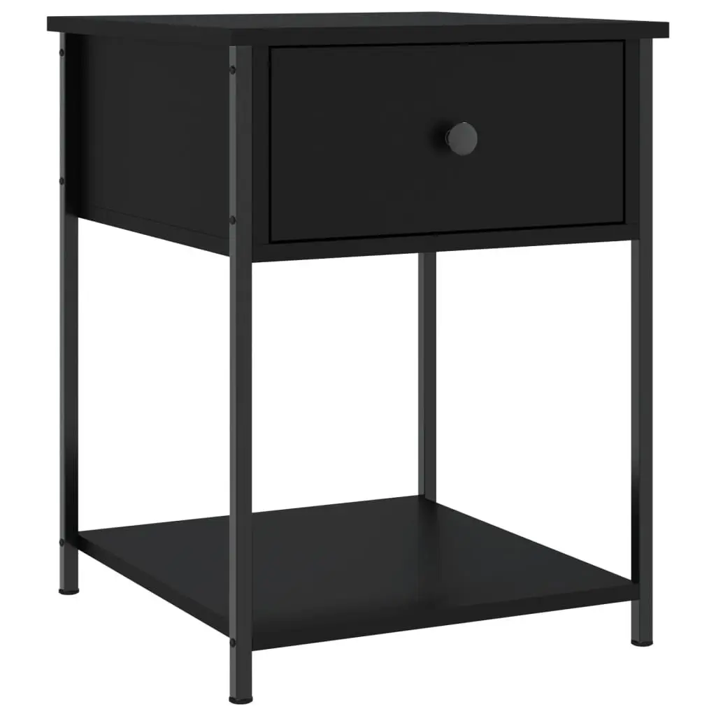 Storage Cabinet Bedside Table Engineered Wood Metal Frame Black 44x45x58cm