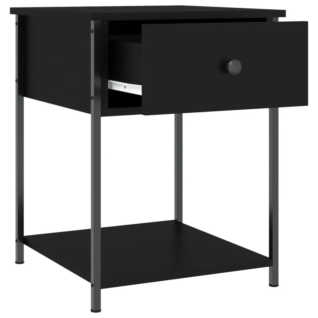 Storage Cabinet Bedside Table Engineered Wood Metal Frame Black 44x45x58cm