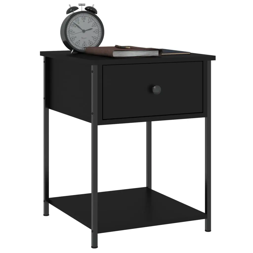 Storage Cabinet Bedside Table Engineered Wood Metal Frame Black 44x45x58cm