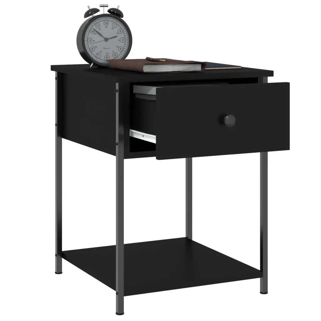 Storage Cabinet Bedside Table Engineered Wood Metal Frame Black 44x45x58cm