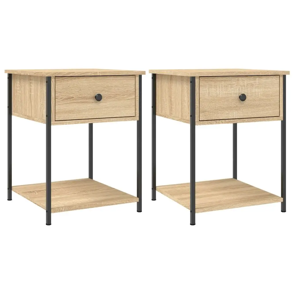 Bedside Tables Engineered Wood Metal Frame 44x45x58 cm Brown 2 Piece