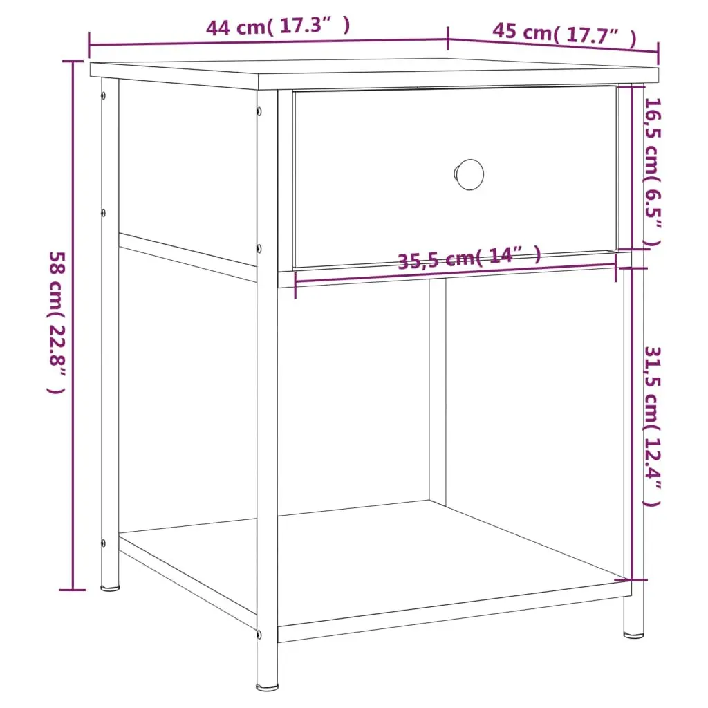 Bedside Tables Engineered Wood Metal Frame 44x45x58 cm Brown 2 Piece