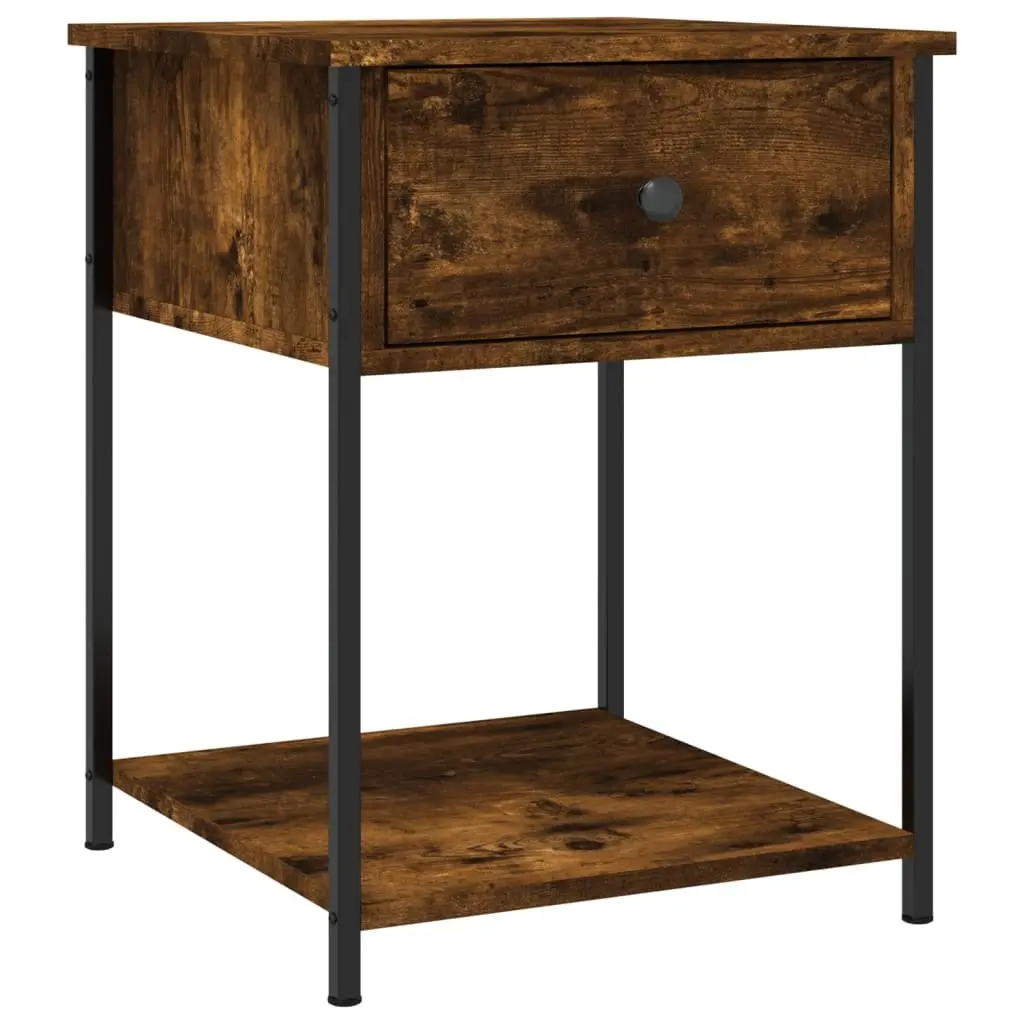 Bedside Table Engineered Wood Brown 2 Piece Storage Side Cabinet