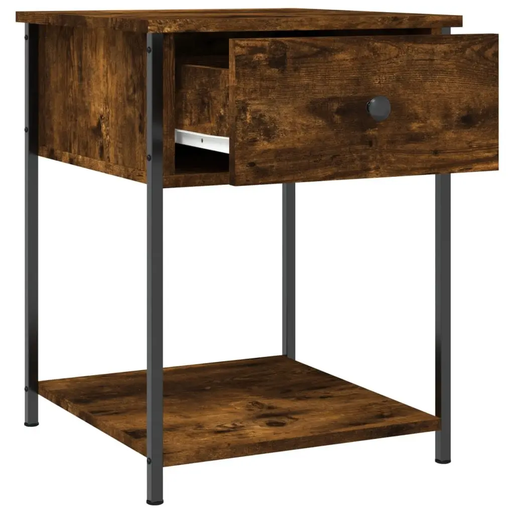 Bedside Table Engineered Wood Brown 2 Piece Storage Side Cabinet