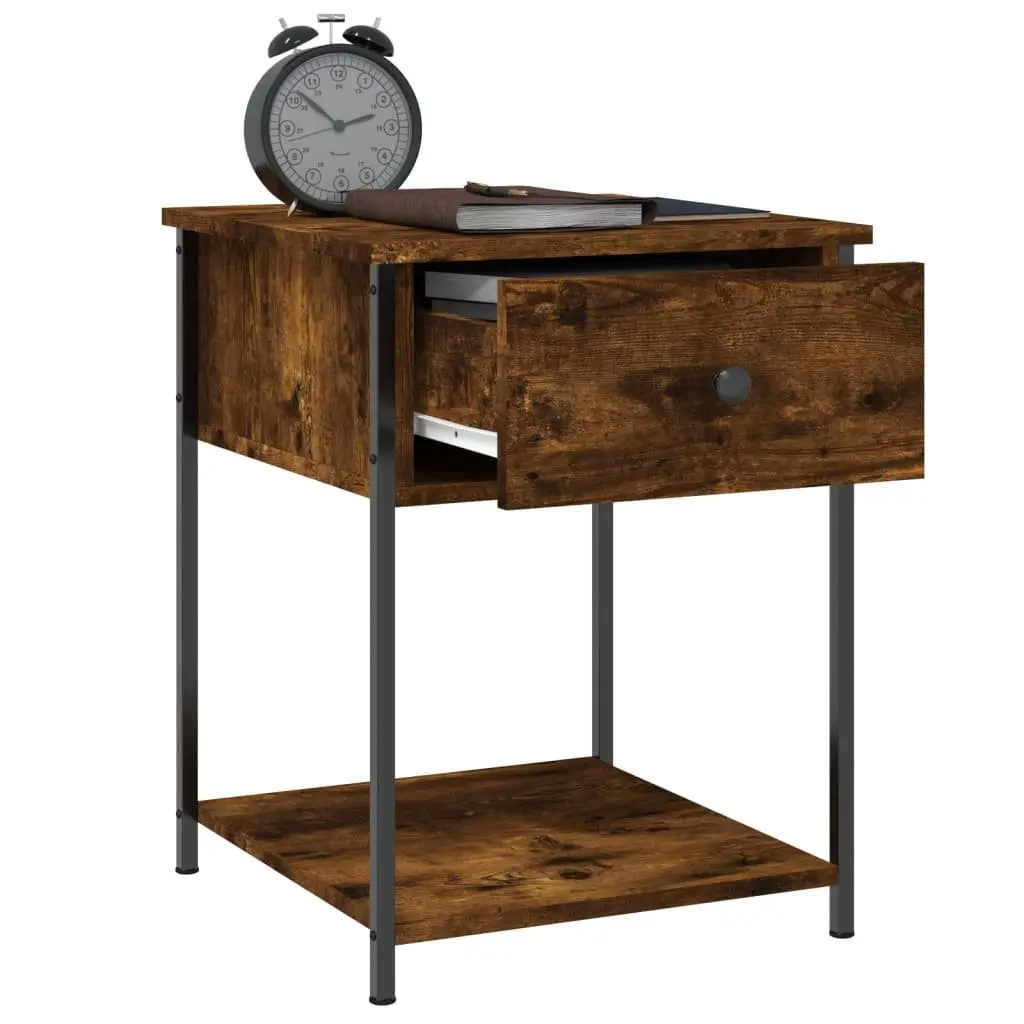 Bedside Table Engineered Wood Brown 2 Piece Storage Side Cabinet