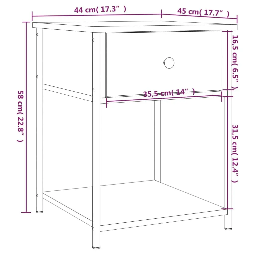 Bedside Table Grey Sonoma 44x45x58 cm Storage Cabinet Side Table Nightstand