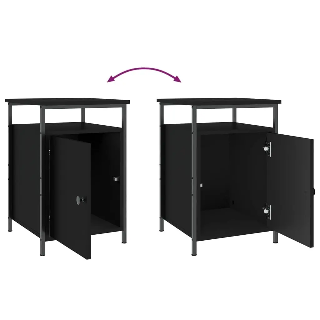 Bedside Cabinets Engineered Wood Iron Frame 40 x 42 x 60 cm Black 2 Piece
