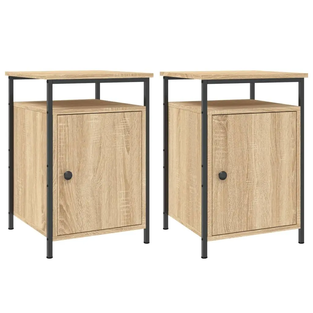 Engineered Wood Bedside Cabinet 40x42x60cm Brown Storage Nightstand with Display Surface 2 Pieces