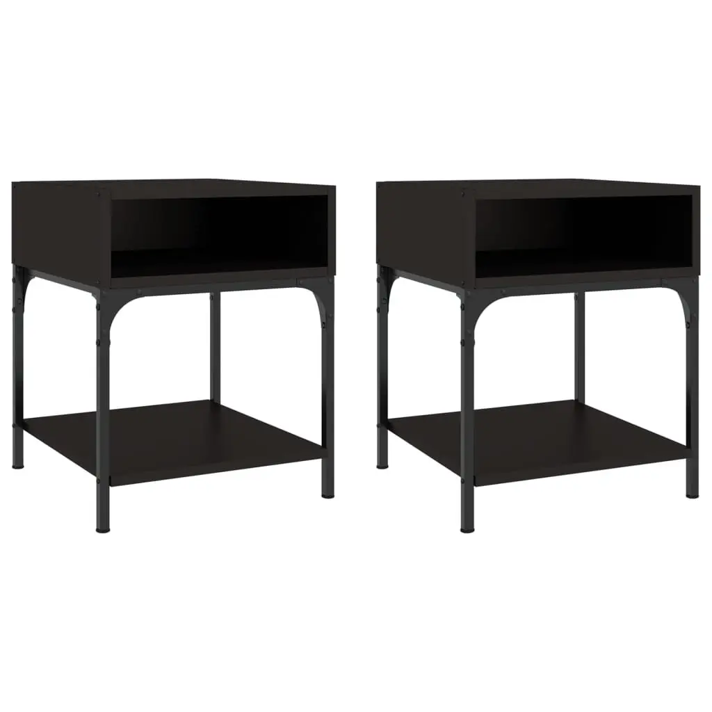 Bedside Tables Engineered Wood Iron Frame 40x41x50 cm Black 2 Piece Set