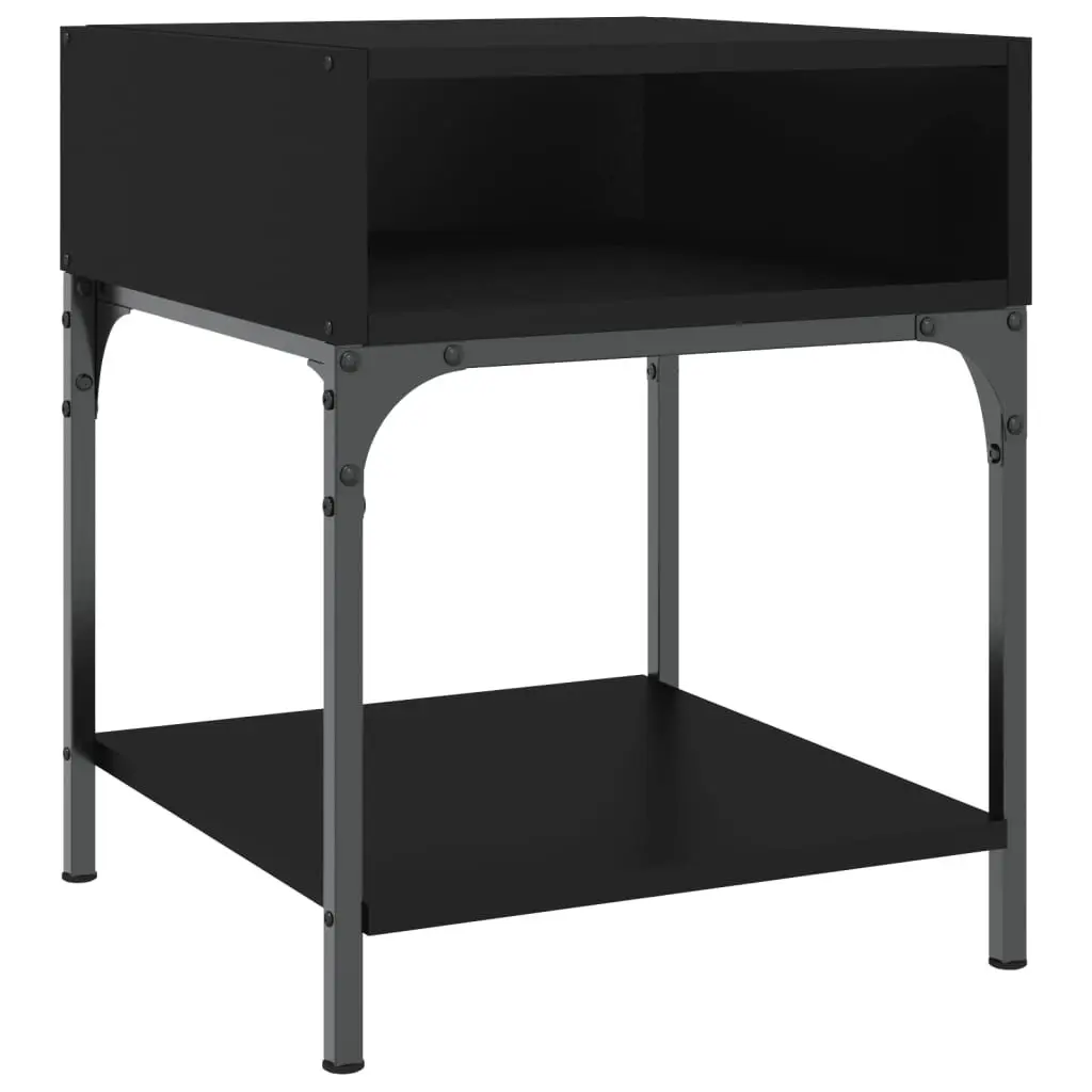 Bedside Tables Engineered Wood Iron Frame 40x41x50 cm Black 2 Piece Set
