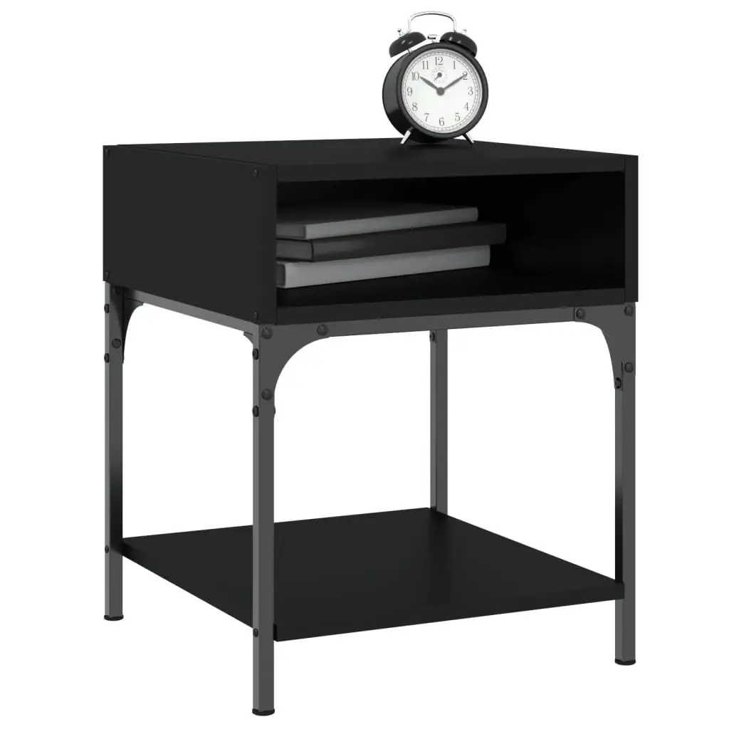Bedside Tables Engineered Wood Iron Frame 40x41x50 cm Black 2 Piece Set