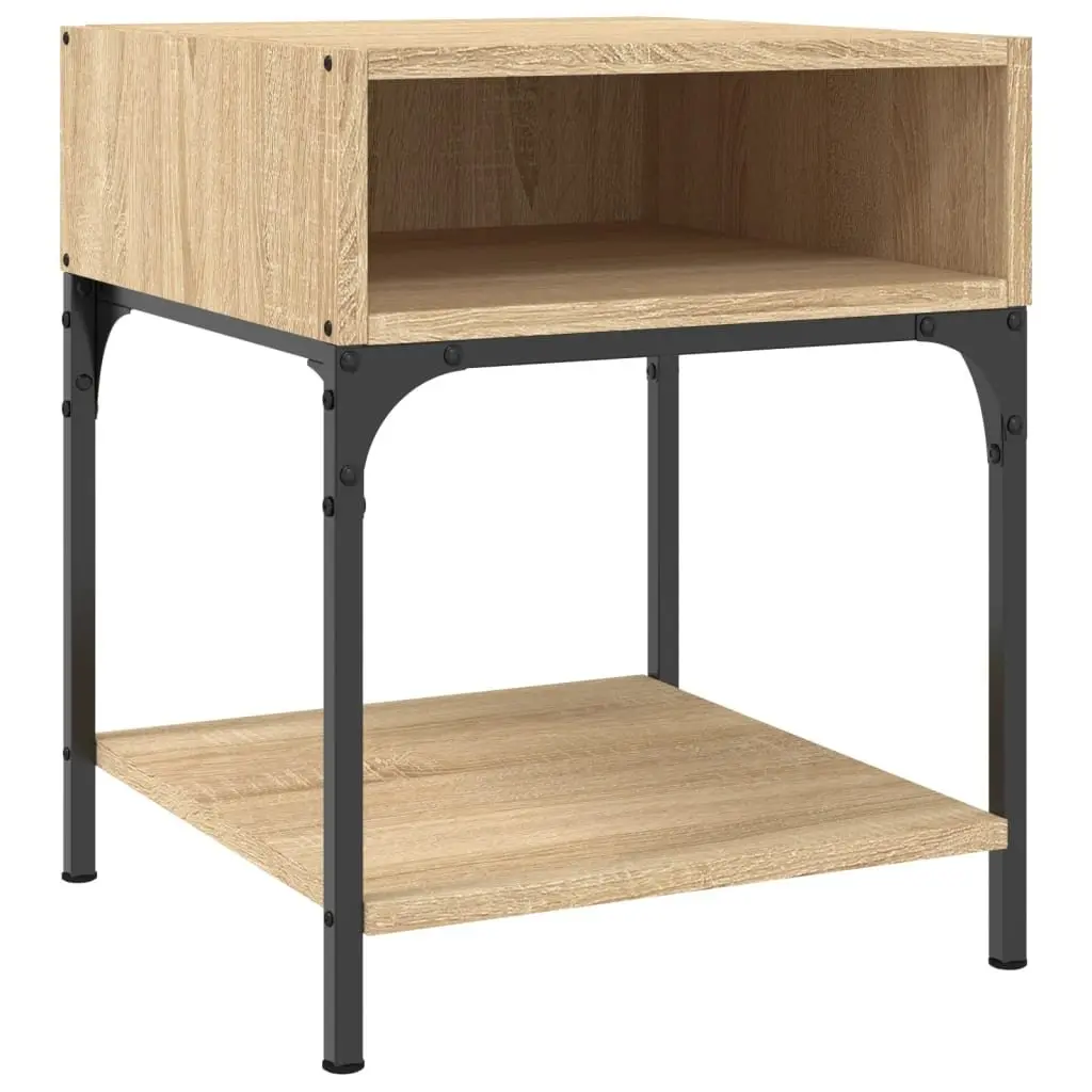 Bedside Table Engineered Wood Brown Nightstand Storage Cabinet