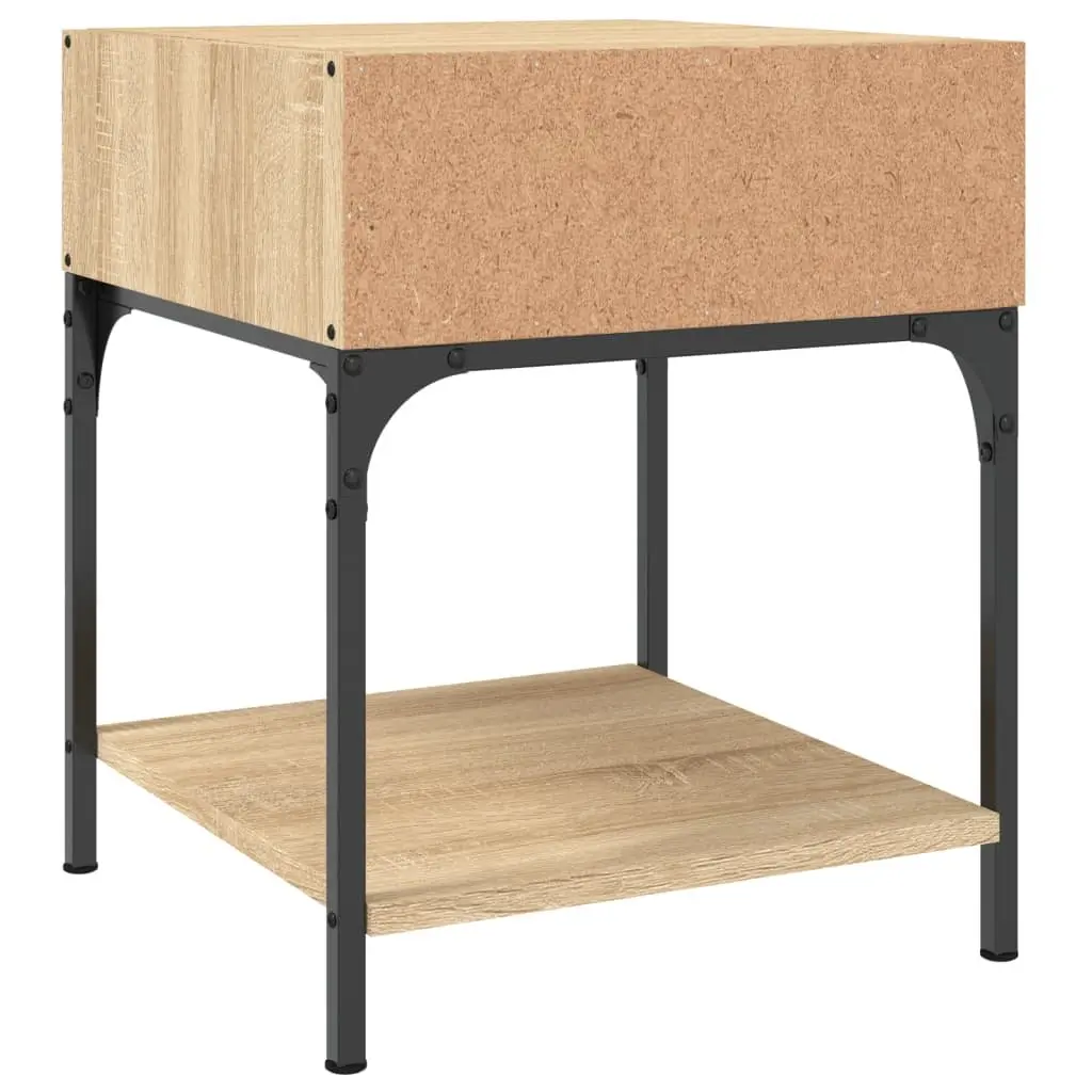 Bedside Table Engineered Wood Brown Nightstand Storage Cabinet