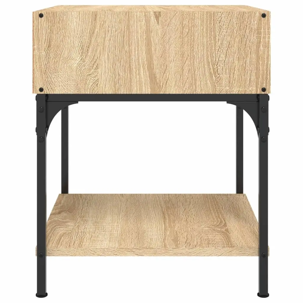 Bedside Table Engineered Wood Brown Nightstand Storage Cabinet