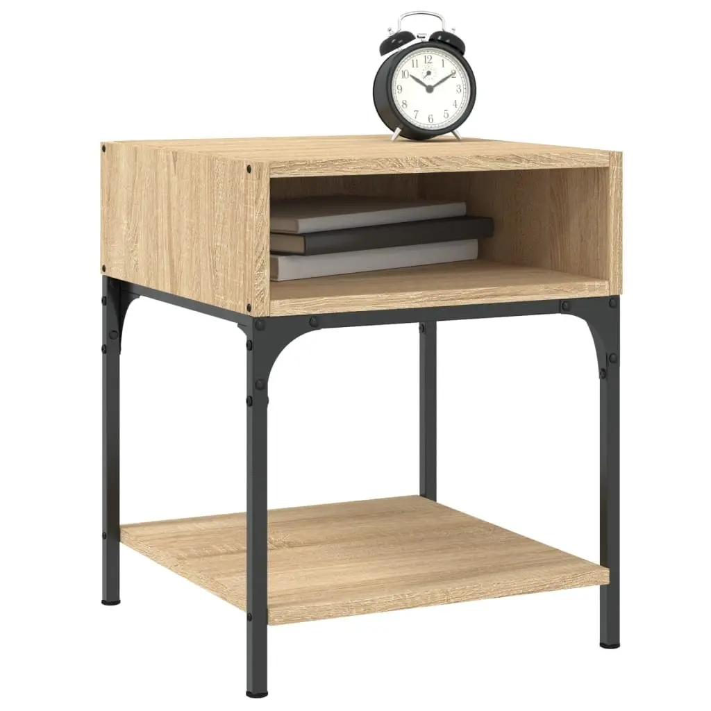 Bedside Table Engineered Wood Brown Nightstand Storage Cabinet