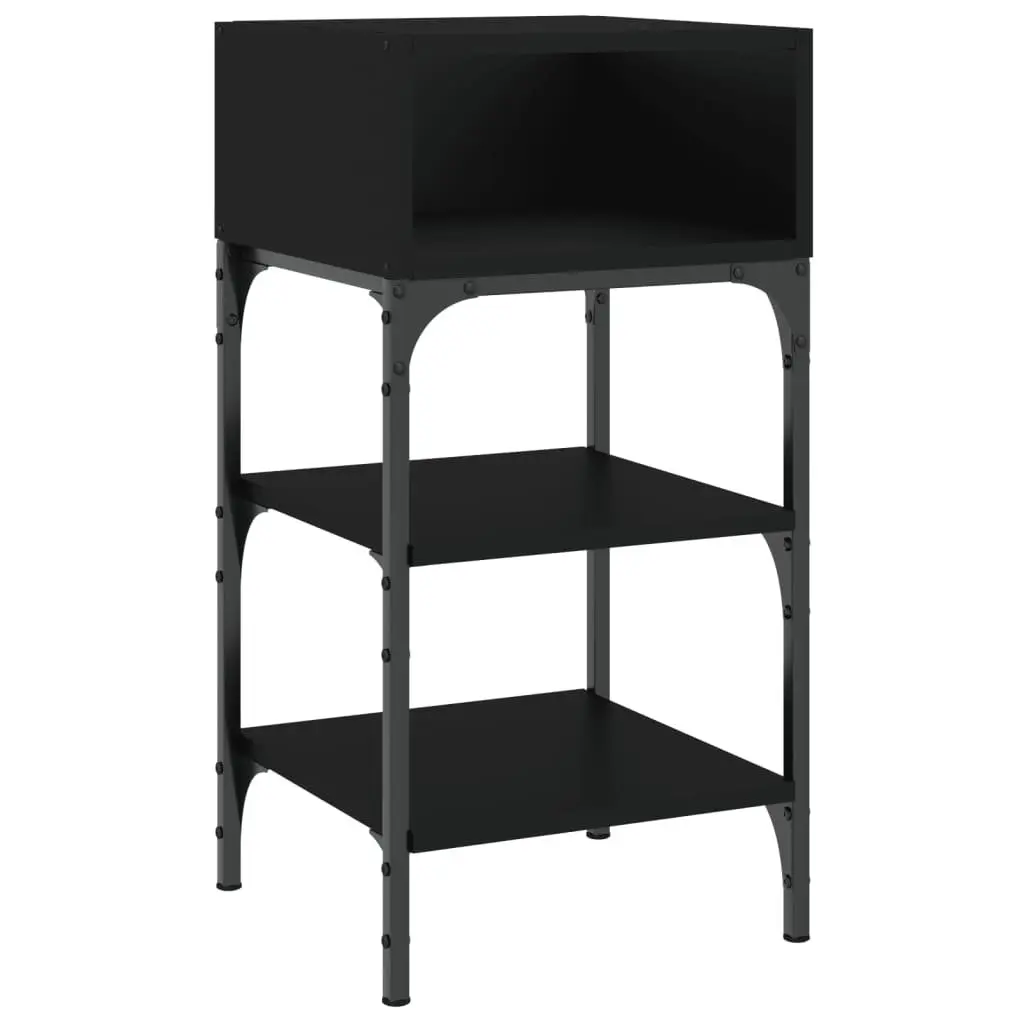 Black Nightstand Engineered Wood 35x34.5x70cm Storage Cabinet with Adjustable Feet