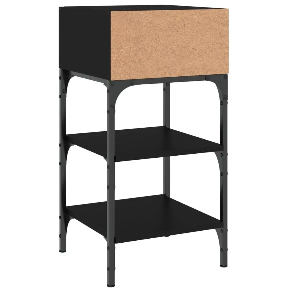 Black Nightstand Engineered Wood 35x34.5x70cm Storage Cabinet with Adjustable Feet