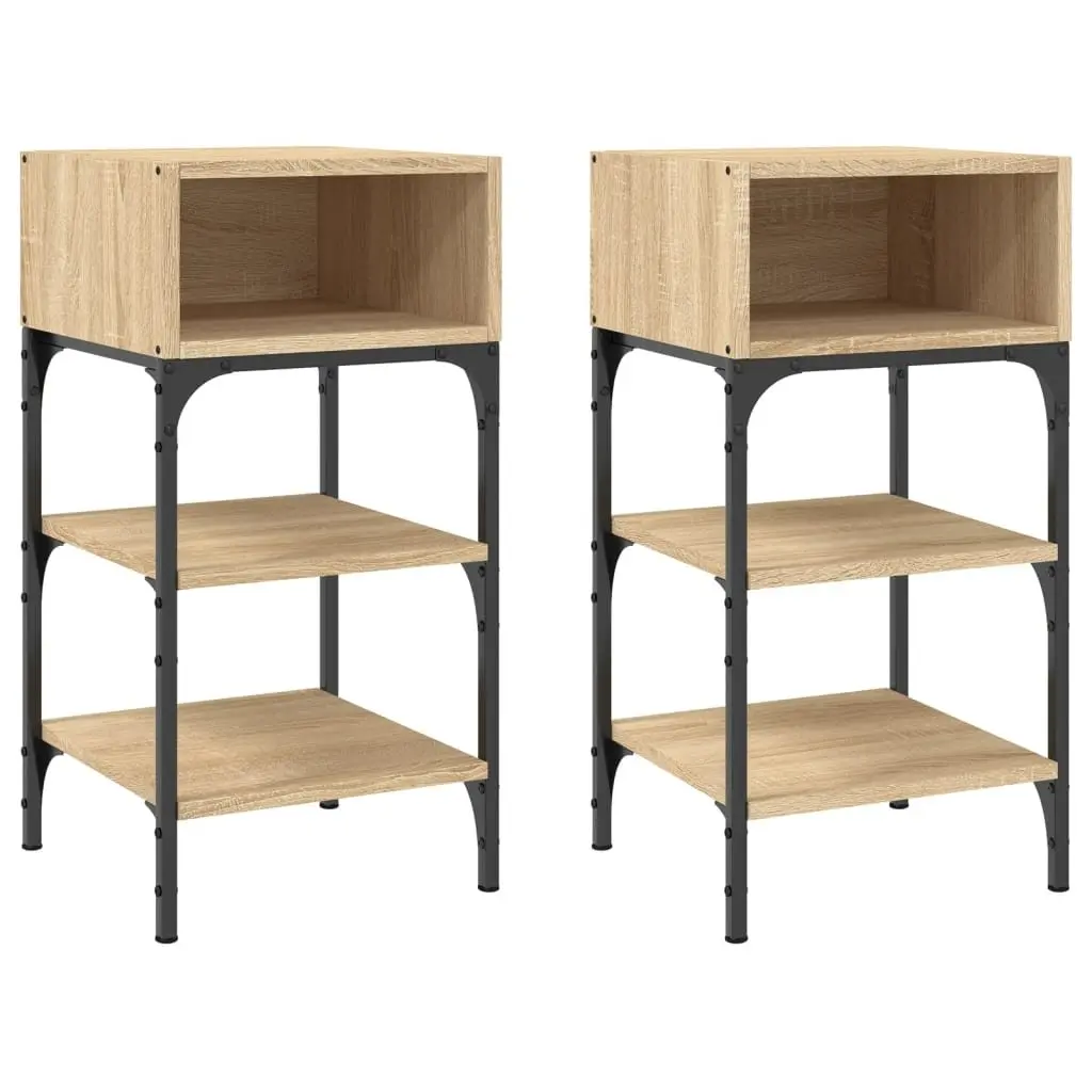 Bedside Tables 2 pcs Brown 35x34.5x70 cm Engineered Wood Nightstand Storage