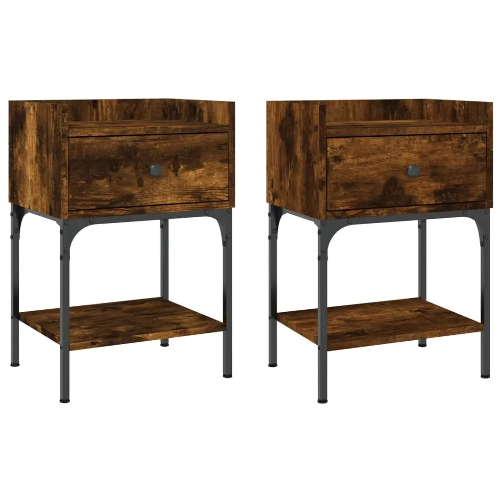 Bedside Tables Engineered Wood 40.5x31x60 cm Brown 2 Piece Nightstand Cabinet