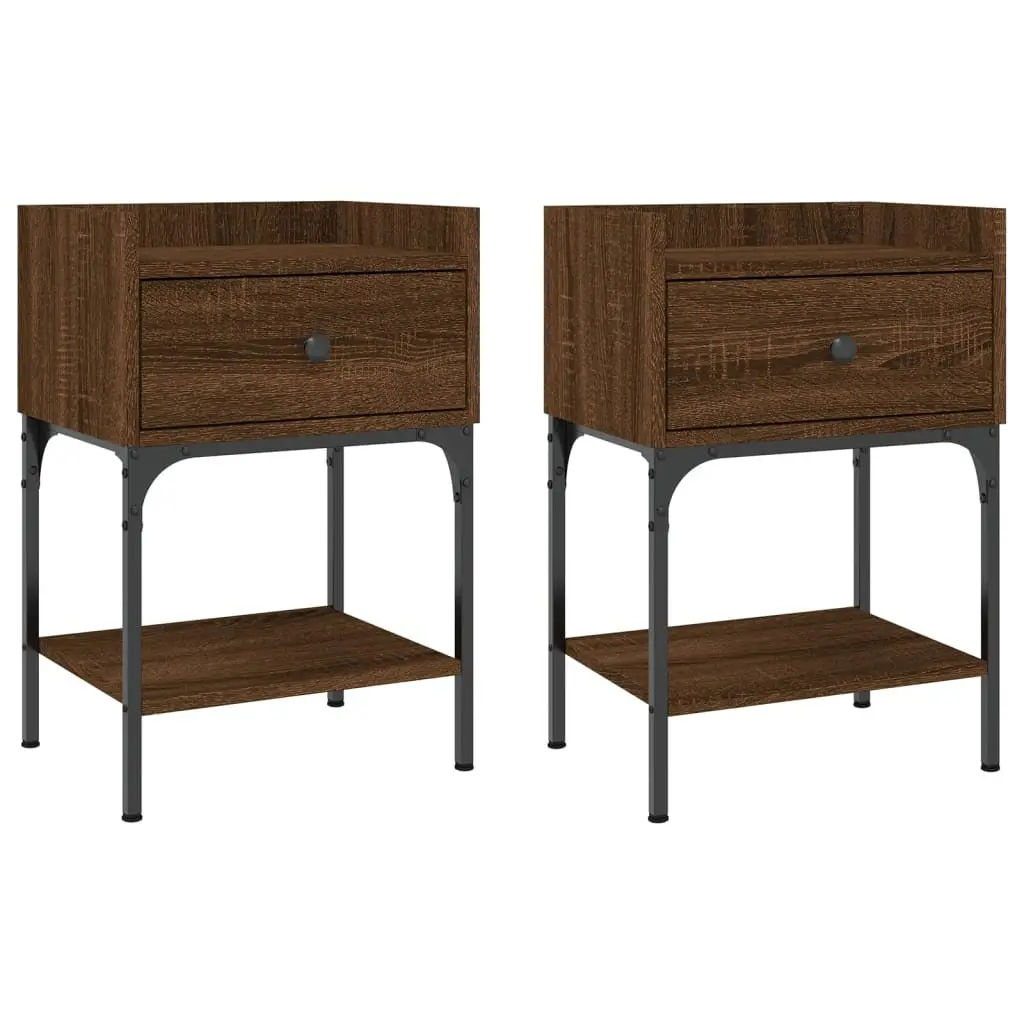 Bedside Tables Engineered Wood Brown Oak 2 pcs Nightstand Storage Cabinet Set