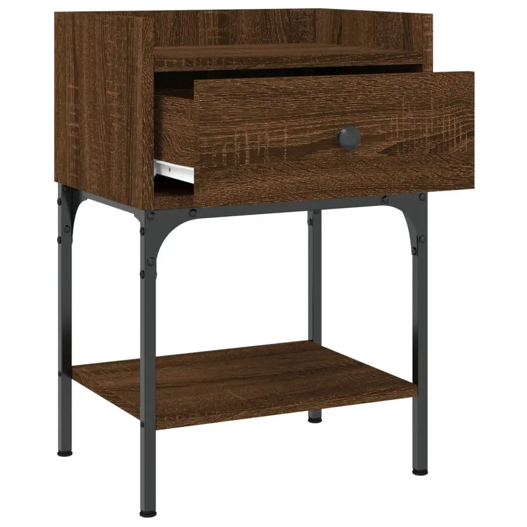 Bedside Tables Engineered Wood Brown Oak 2 pcs Nightstand Storage Cabinet Set