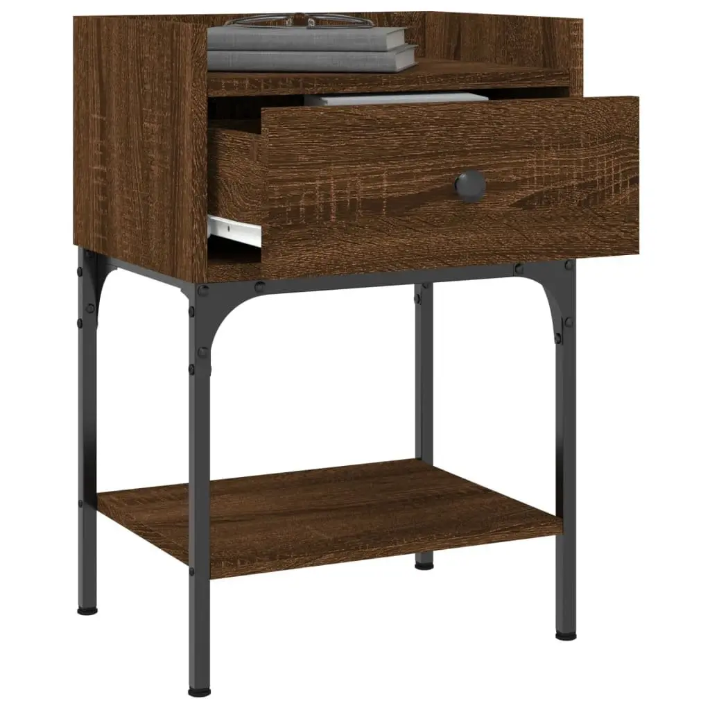 Bedside Tables Engineered Wood Brown Oak 2 pcs Nightstand Storage Cabinet Set