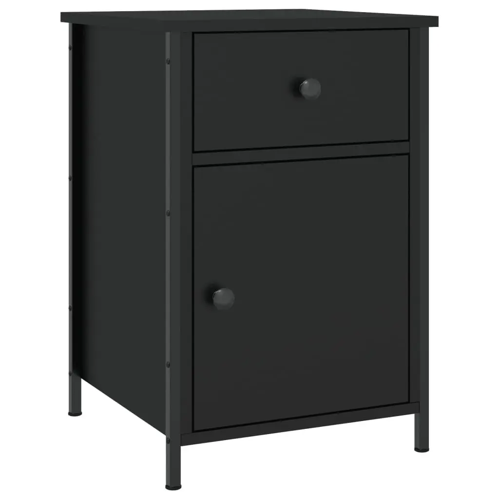 Black Bedside Tables 2 Piece Engineered Wood Storage Nightstand 40x42x60 cm