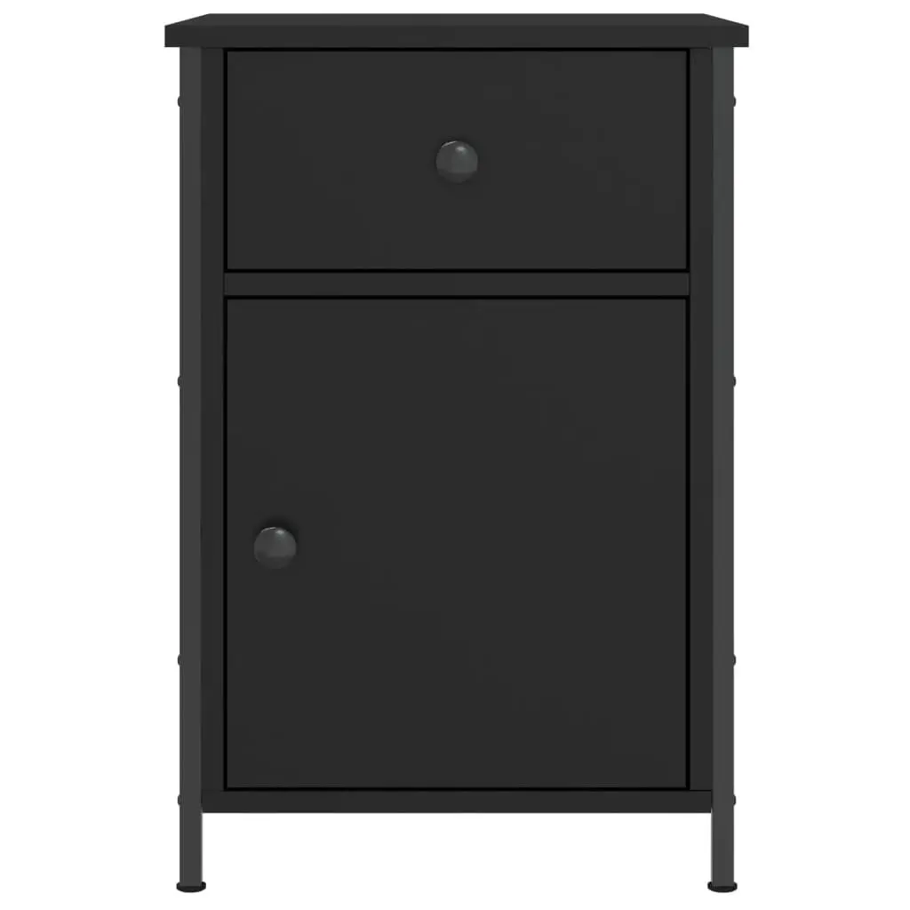 Black Bedside Tables 2 Piece Engineered Wood Storage Nightstand 40x42x60 cm